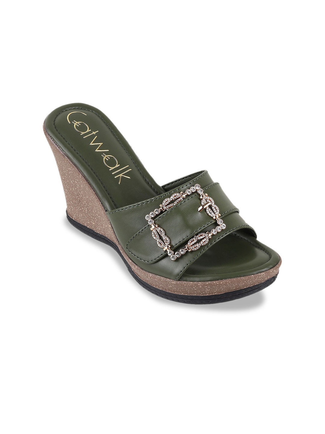 

Catwalk Embellished Open Toe Wedge Heels, Green