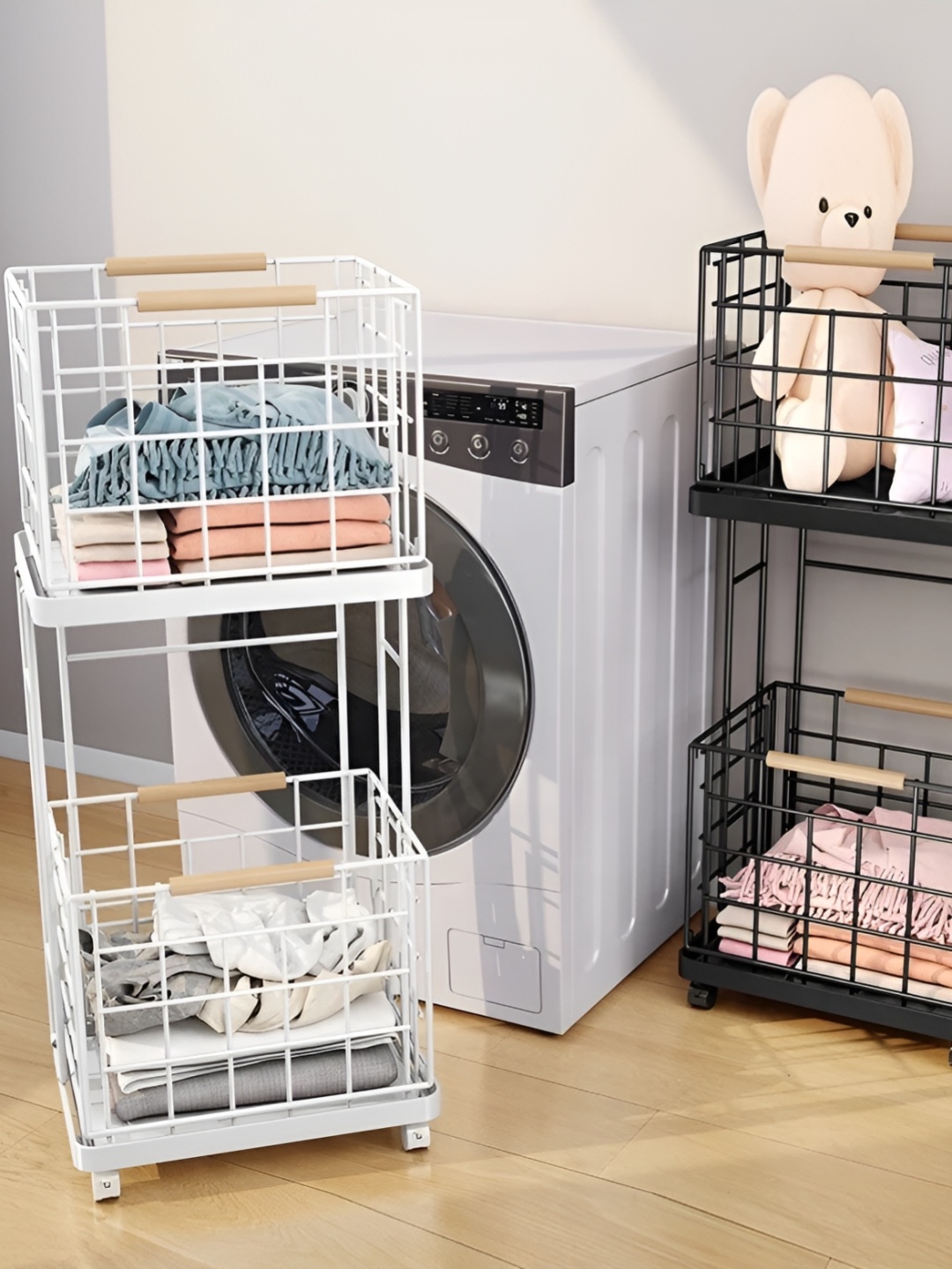 

Arhat Organizers White Duo Divide Laundry Basket, Black
