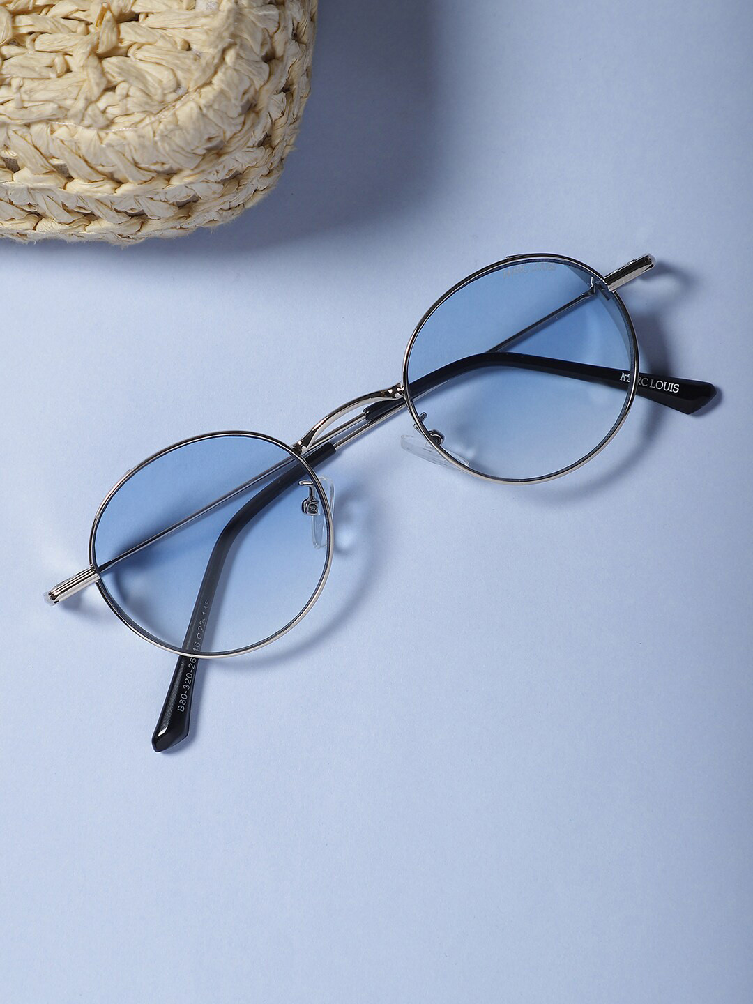 

MARC LOUIS Unisex Round Sunglasses with UV Protected Lens ML B80-320-26 Silver Blue SG
