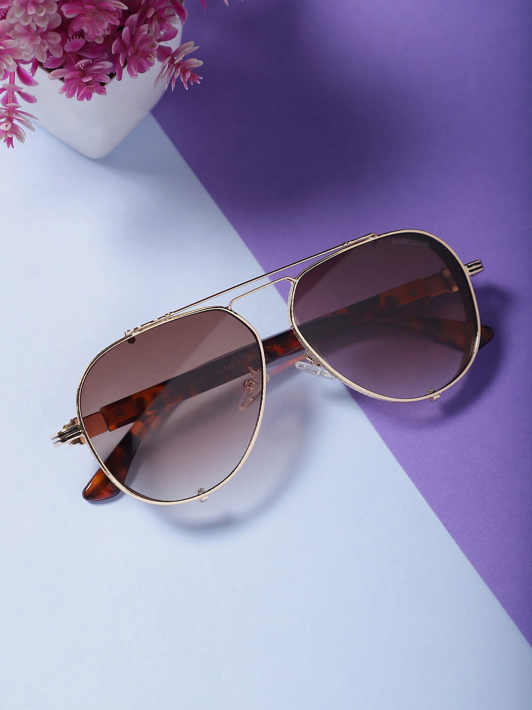 

MARC LOUIS Unisex Aviator Sunglasses ML M 543 Aviator Golden Brown SG