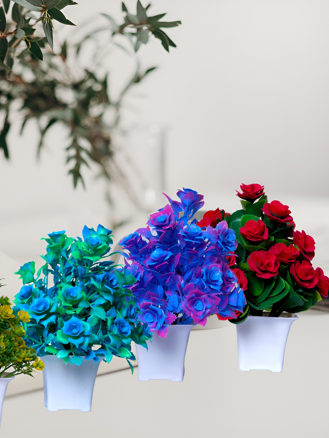 

GW CREATIONS Blue & Red 4 Pieces Berry Artificial Flowers With Pot