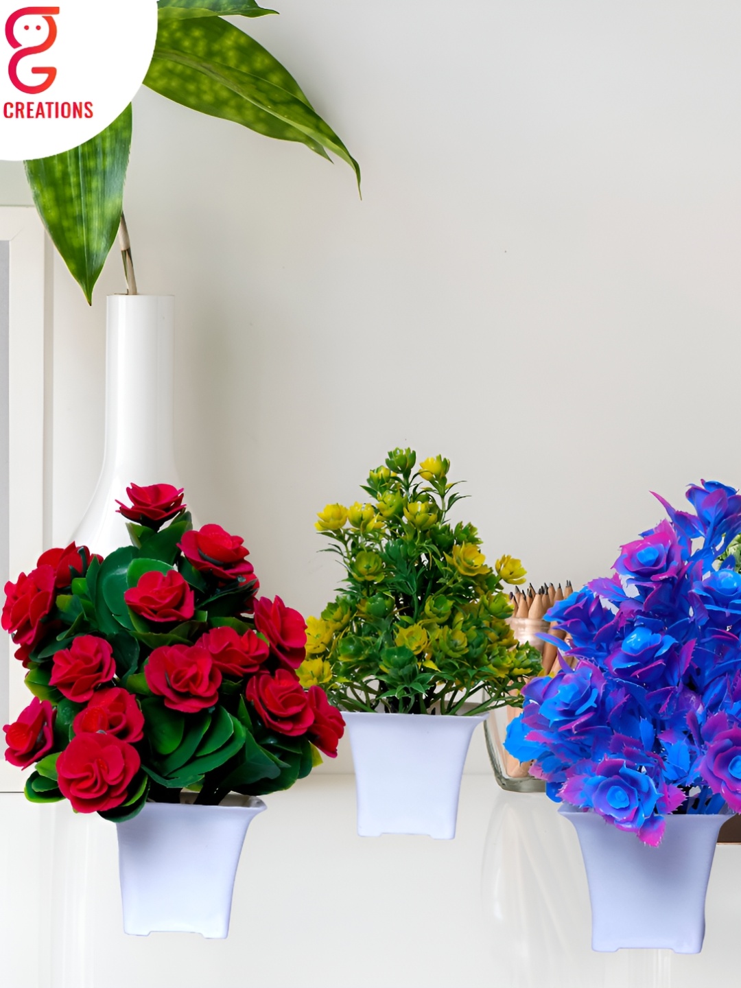 

GW CREATIONS Blue & Green 3 Pieces Berry Artificial Flowers With Pots