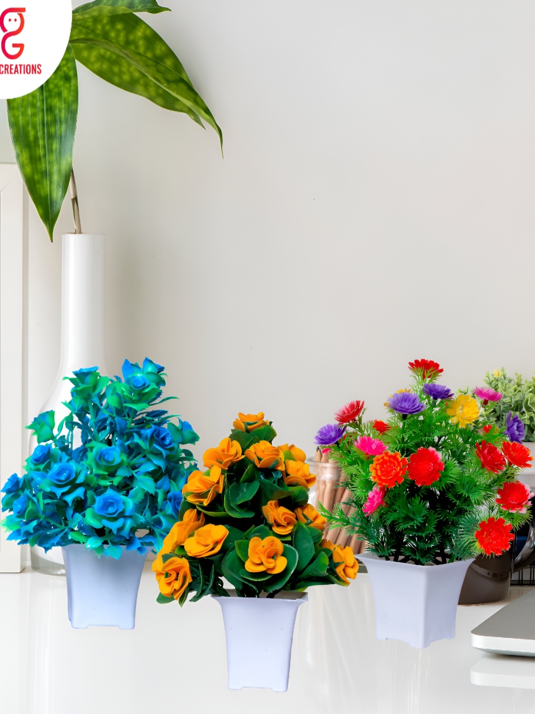 

GW CREATIONS Blue and Orange 3 Pieces Berry Artificial Flower With Pot