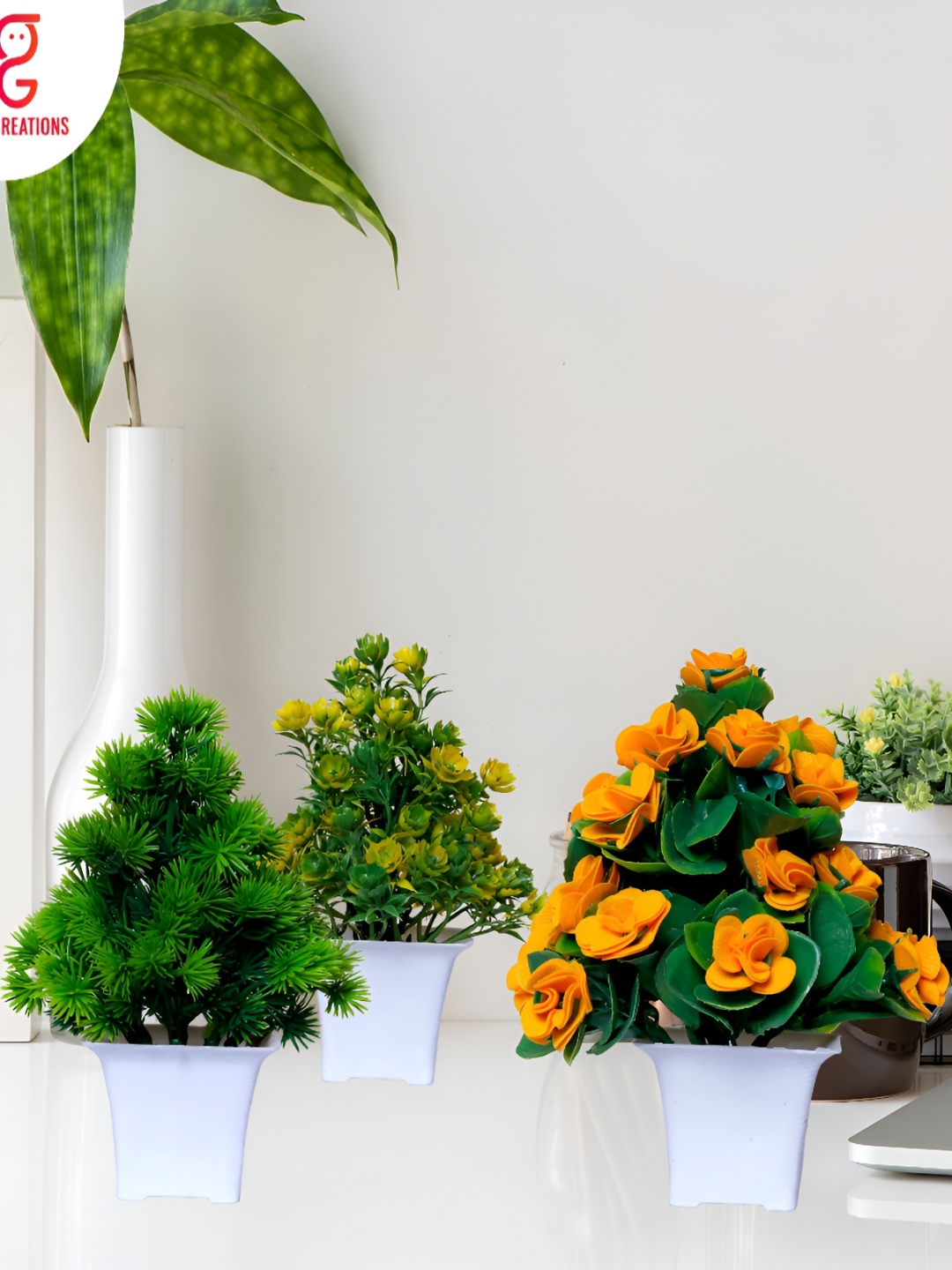 

GW CREATIONS Green & Orange 3 Pieces Berry Artificial Flower With Pot