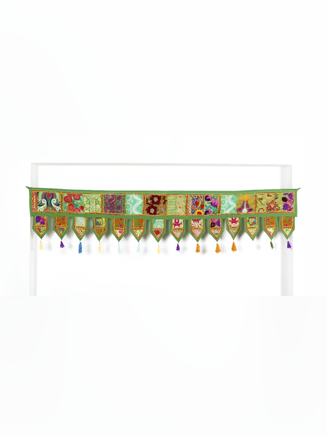 

HANDICRAFT PALACE Green & Red Patchwork Embroidered Hanging Tapestry