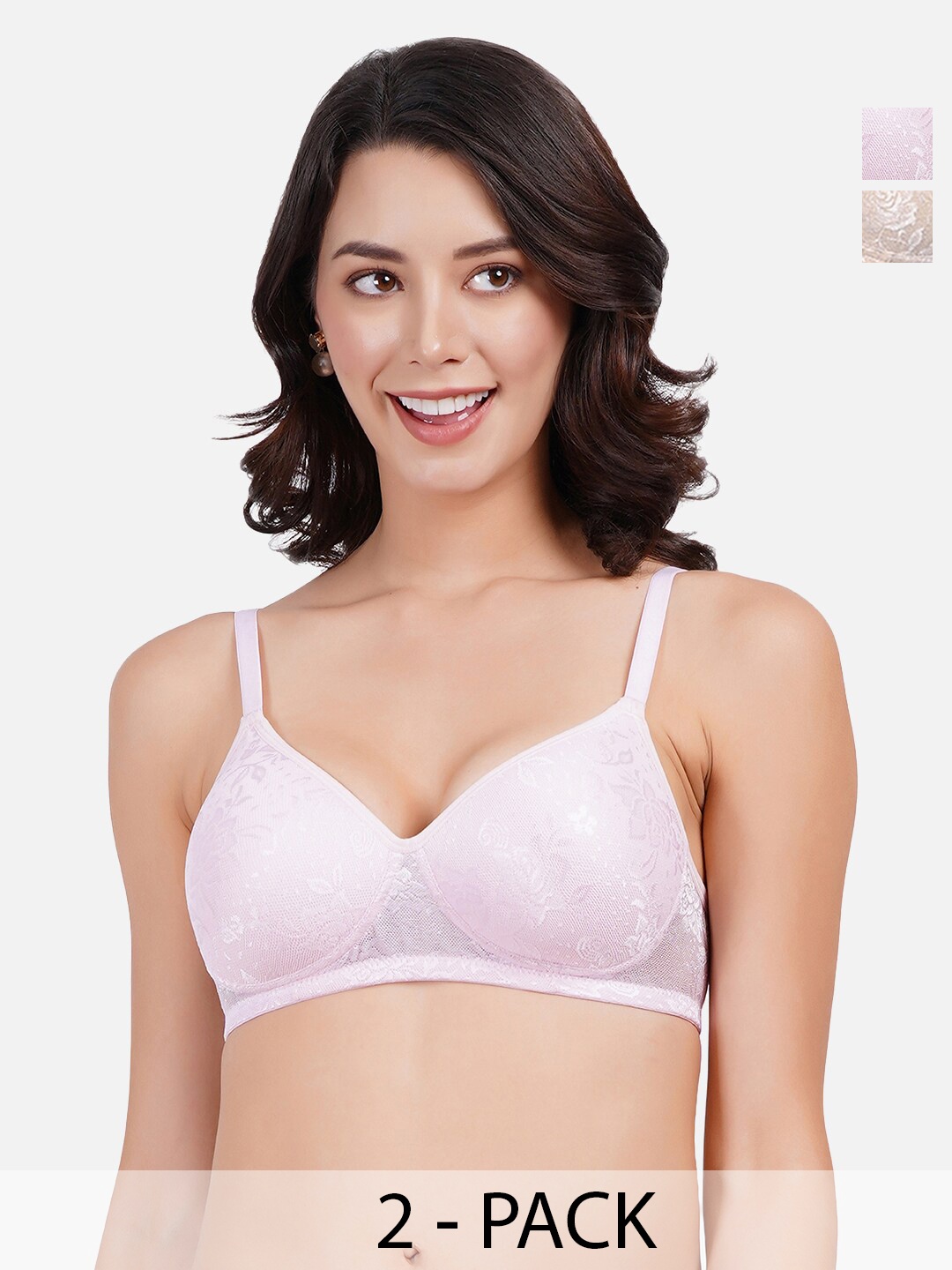 

FIMS Pack of 2 Full Coverage Lightly Padded Everyday Bra With All Day Comfort, Beige