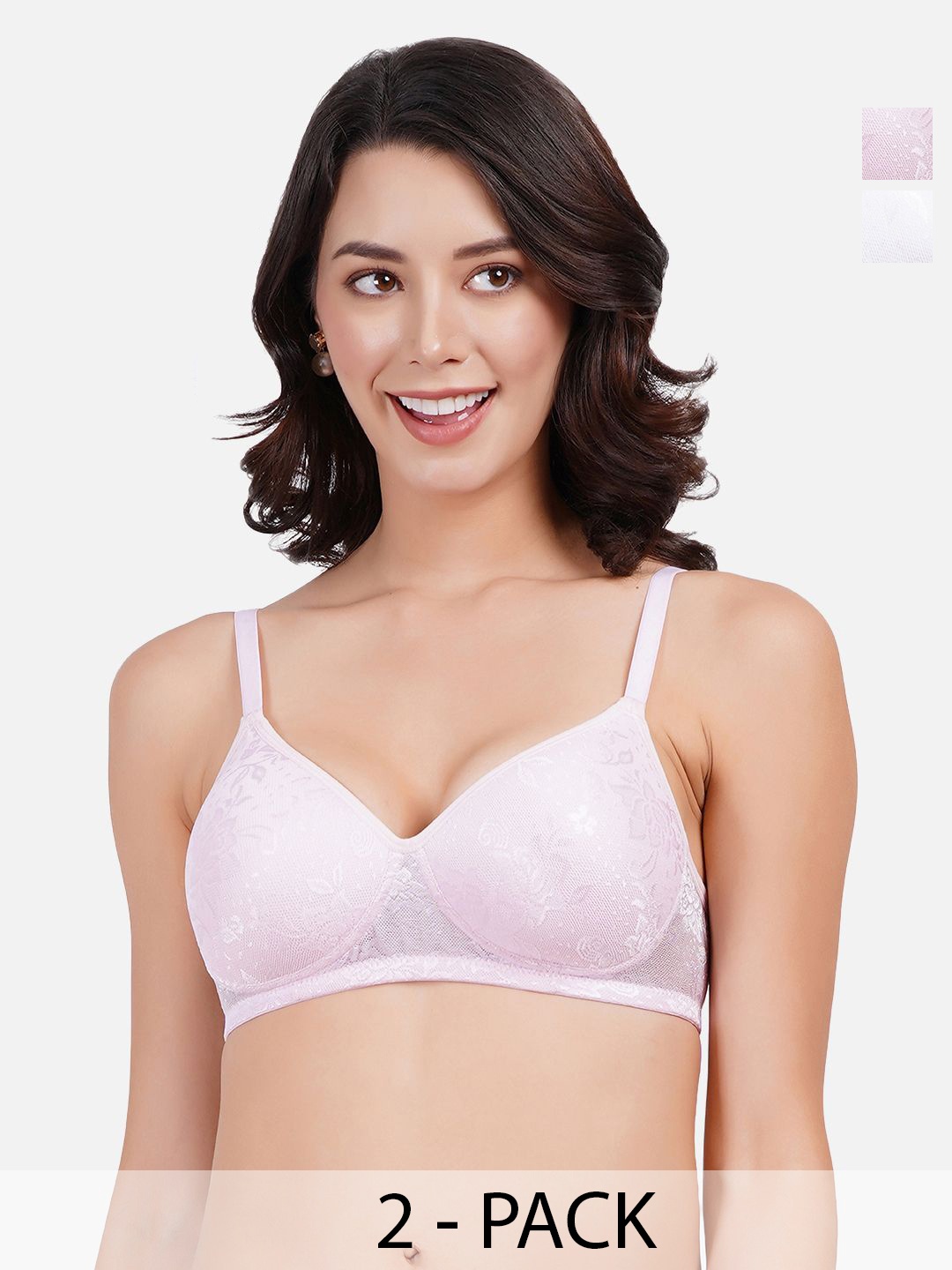 

FIMS Pack of 2 Full Coverage Lightly Padded Everyday Bra With All Day Comfort, White