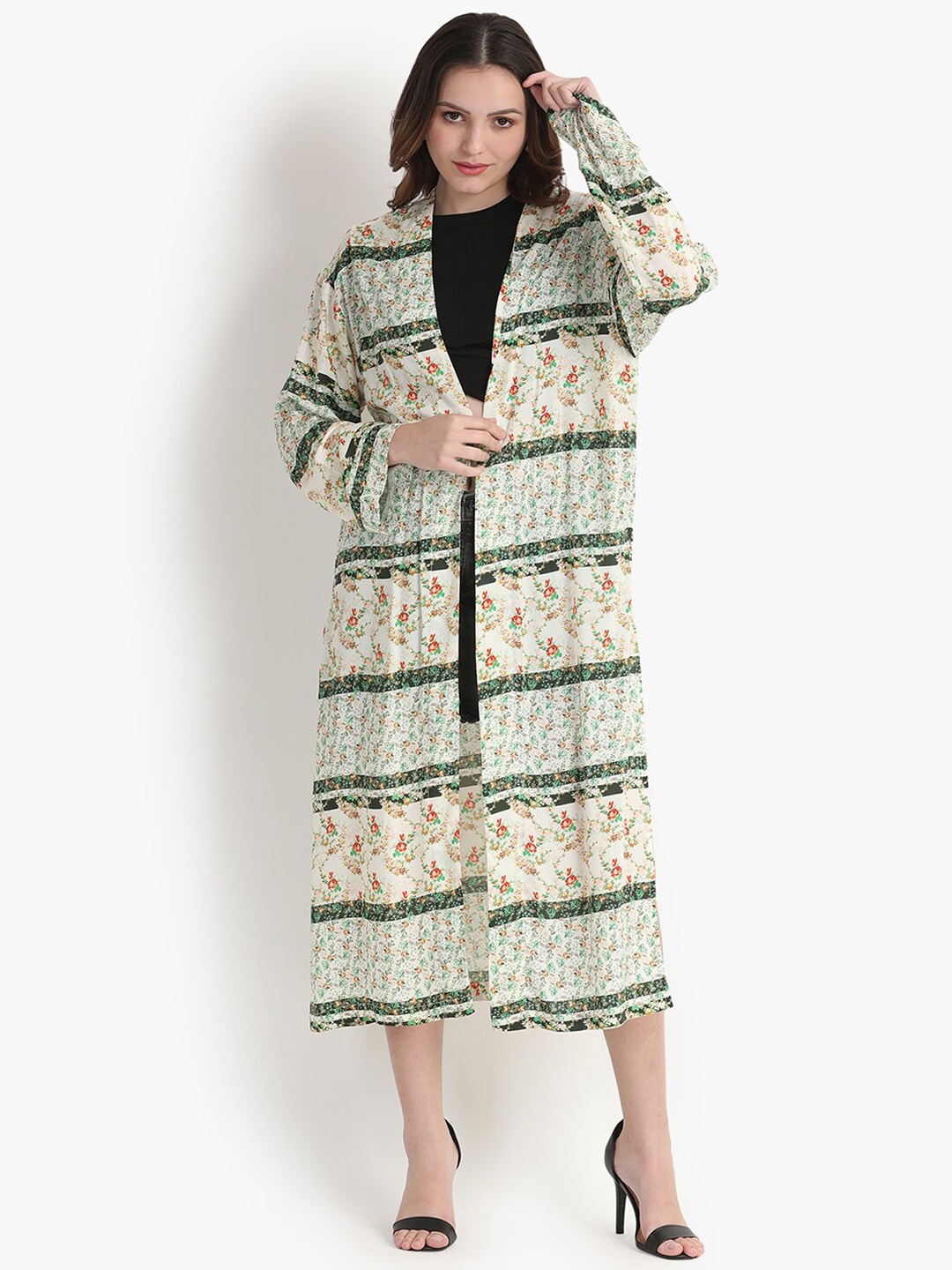 

putsum Floral Printed Longline Shrug, Green