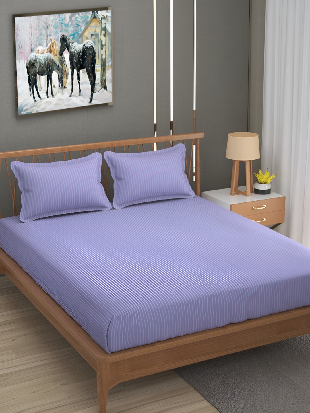 

UrbanArts Purple Striped 200 TC King Bedsheet with 2 Pillow Covers