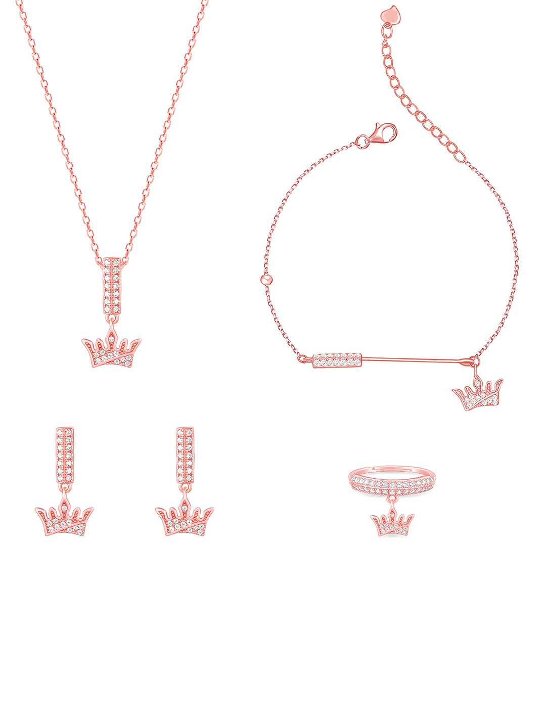 

GIVA 925 Sterling Silver Rose Gold-Plated Stone Studded Jewelry Set