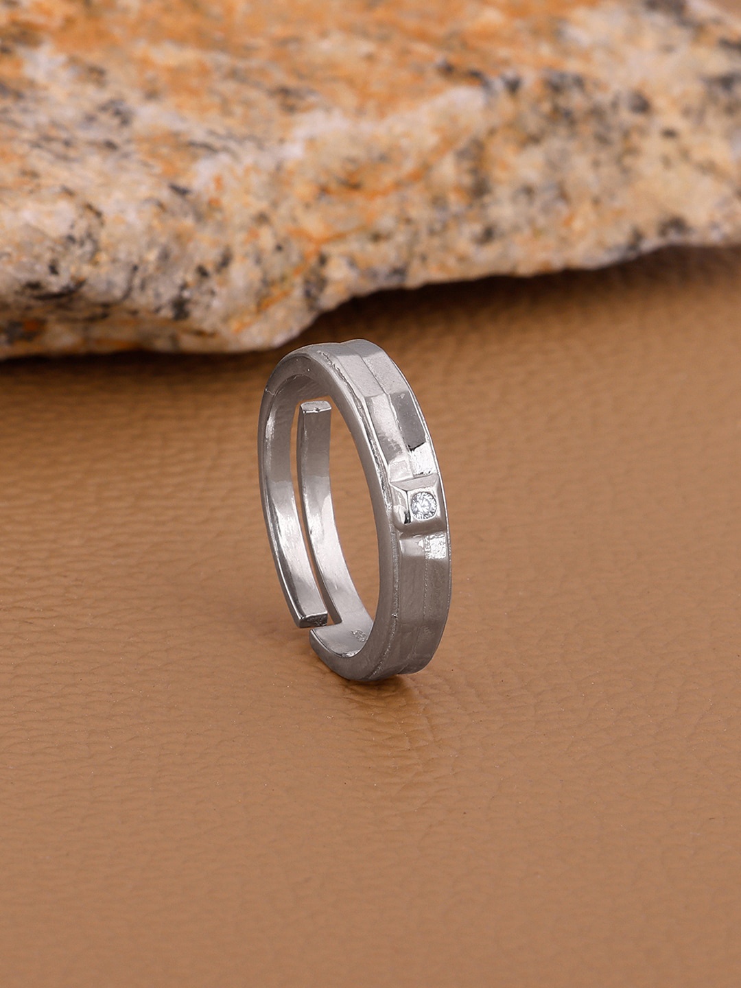 

GIVA Men 925 Silver Rhodium-Plated Cubic Zirconia Studded Adjustable Finger Ring