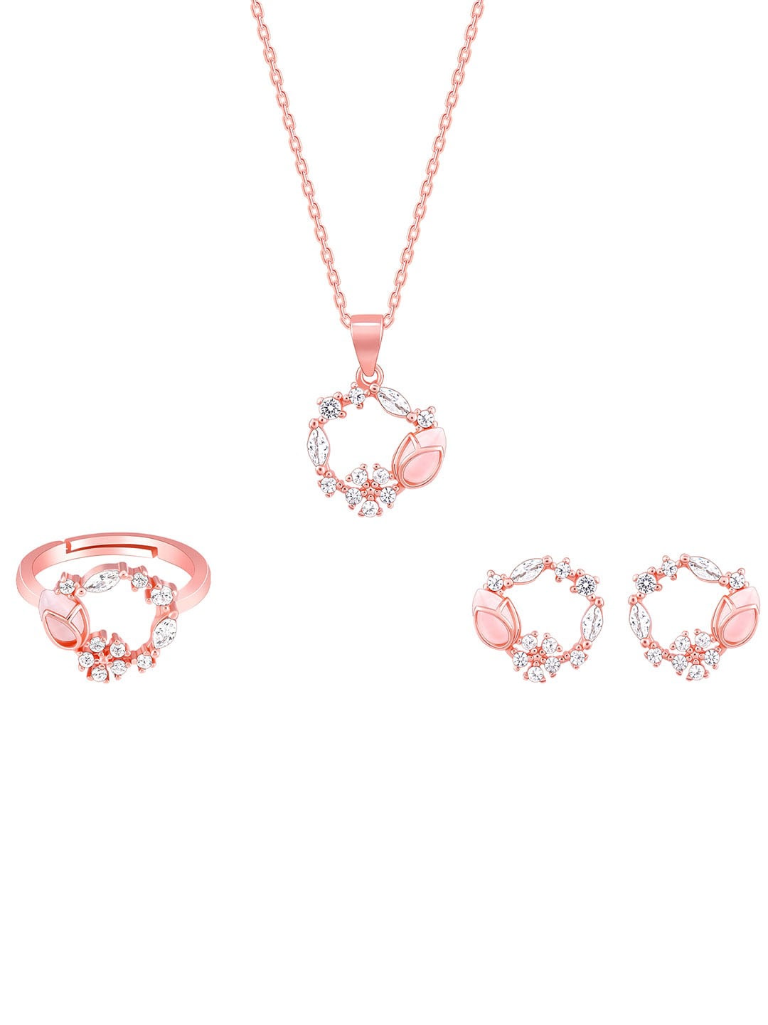 

GIVA 925 Sterling Silver Rose Gold-Plated Stone-Studded Jewellery Set