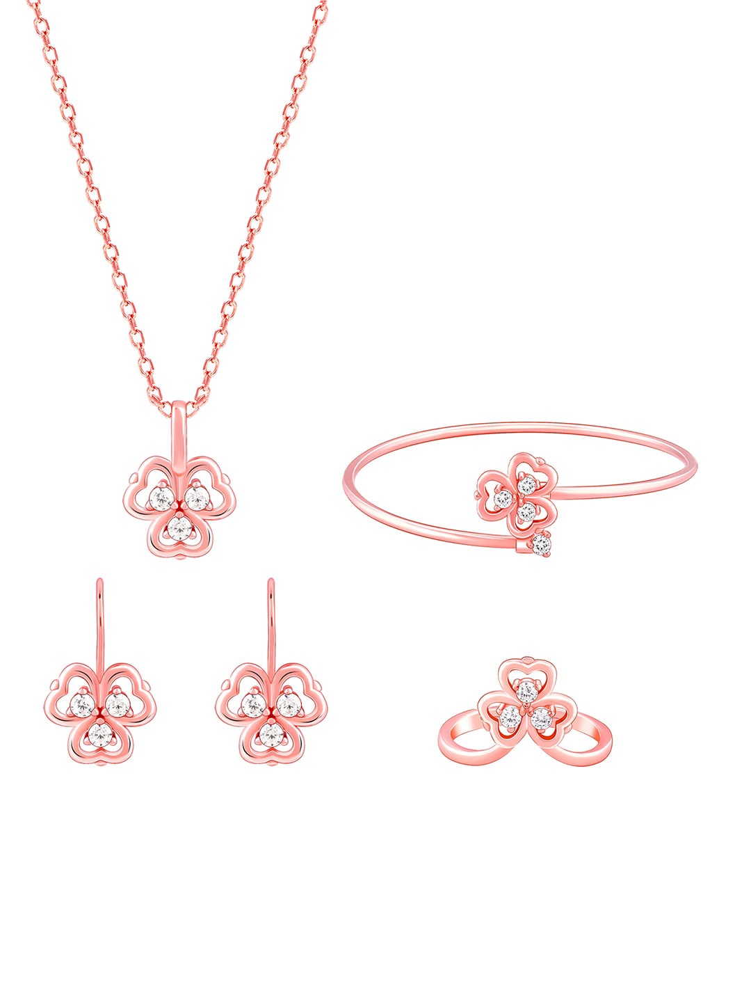 

GIVA 925 Silver Rose Gold Plated Stones Studded Three Leaf Clover Pendant Set