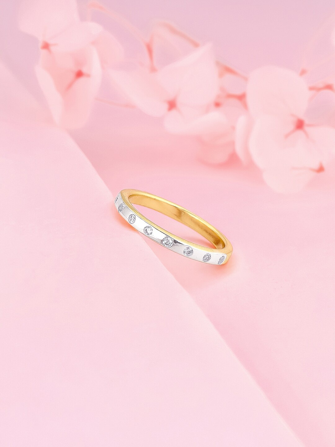 

GIVA 925 Silver Gold-Plated Cubic Zirconia Studded Finger Ring