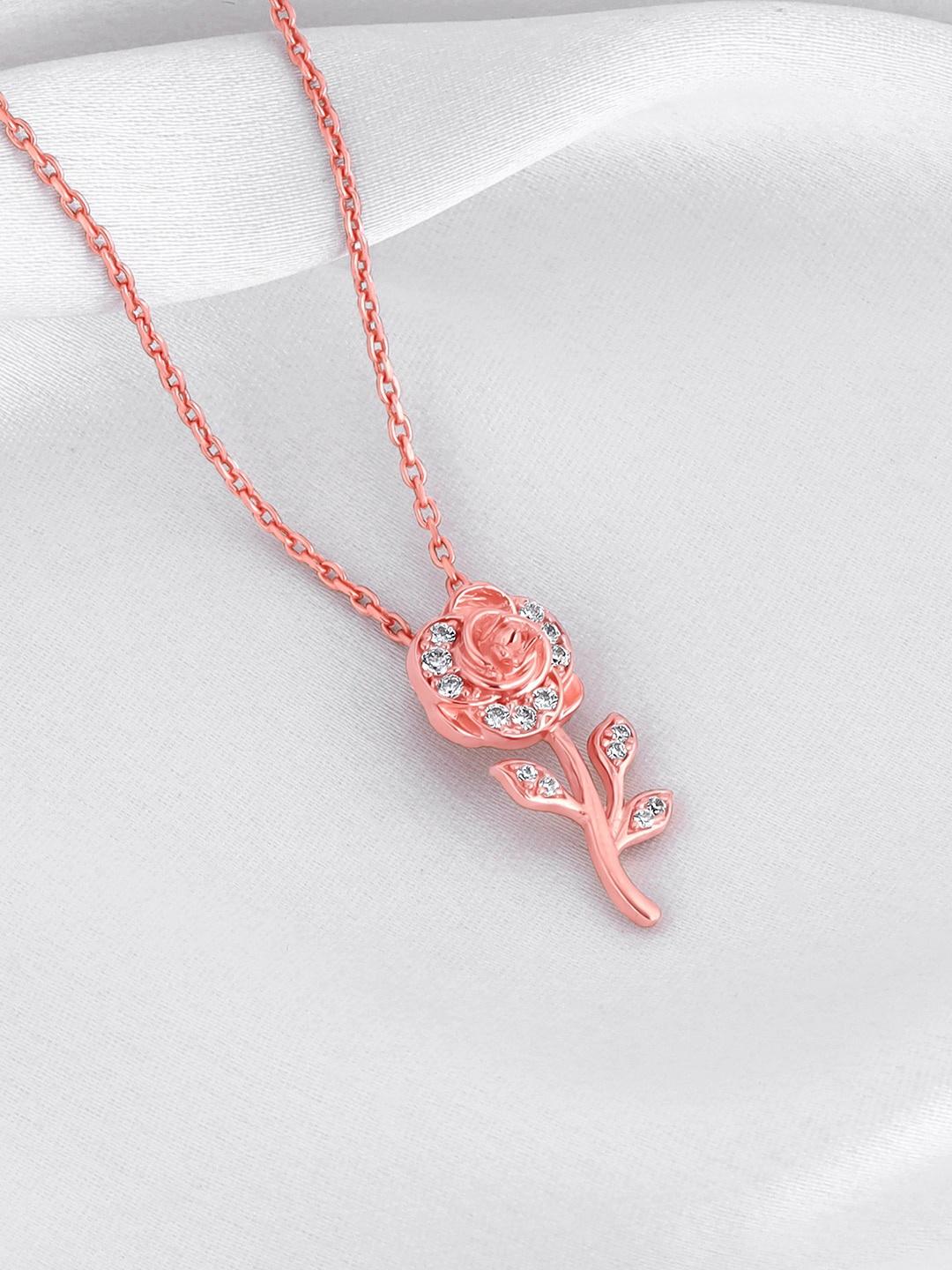 

GIVA 925 Silver Rose Gold-Plated Stone studded Contemporary Pendant with Chain