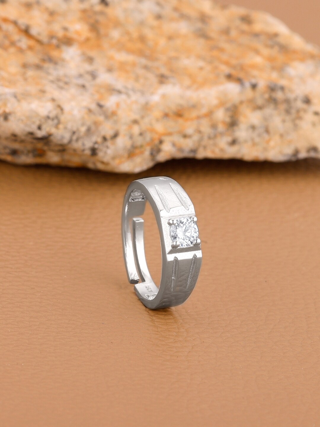 

GIVA Men 925 Silver Rhodium-Plated Cubic Zirconia Studded Adjustable Finger Ring