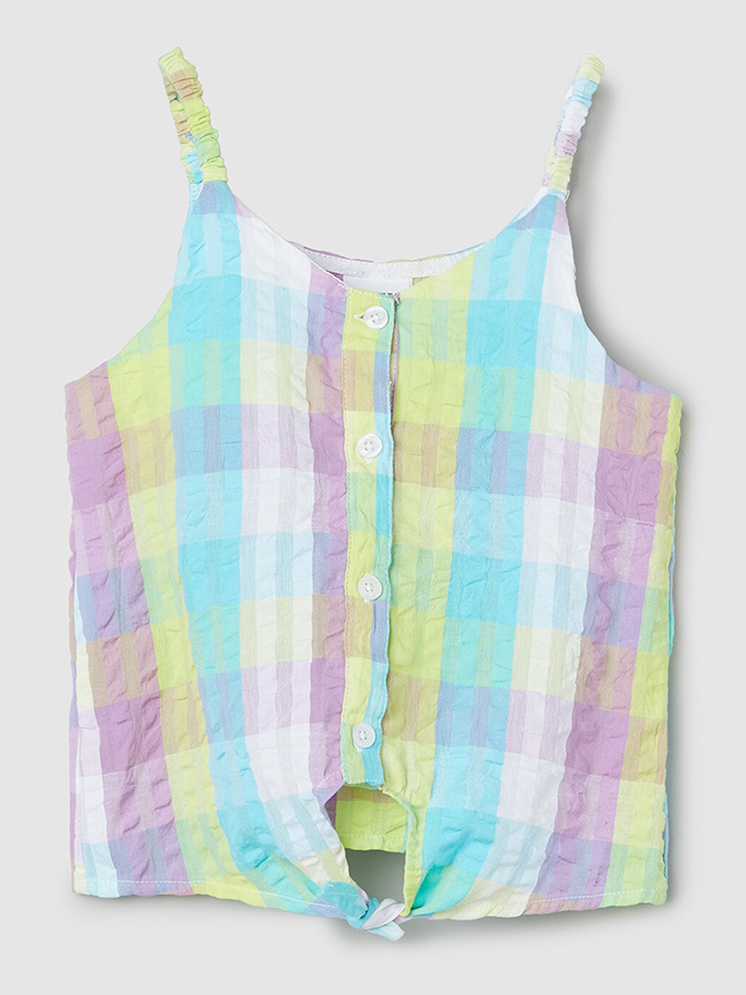 

max Girls Checked Cotton Blouson Top, Blue