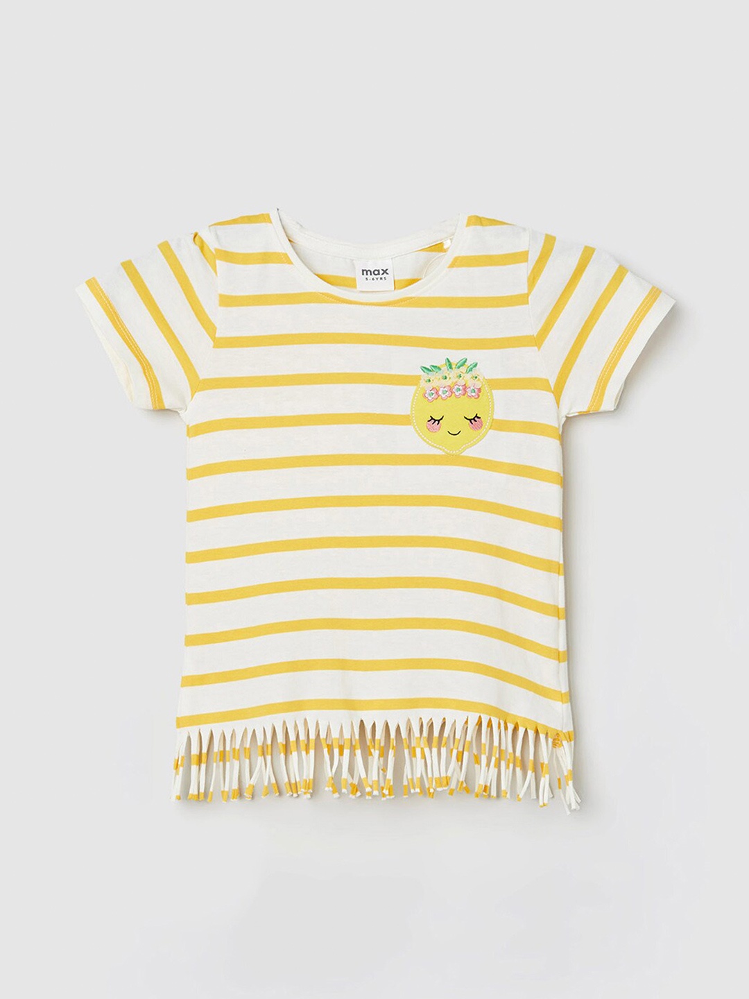 

max Girls Striped Cotton Regular Top, White