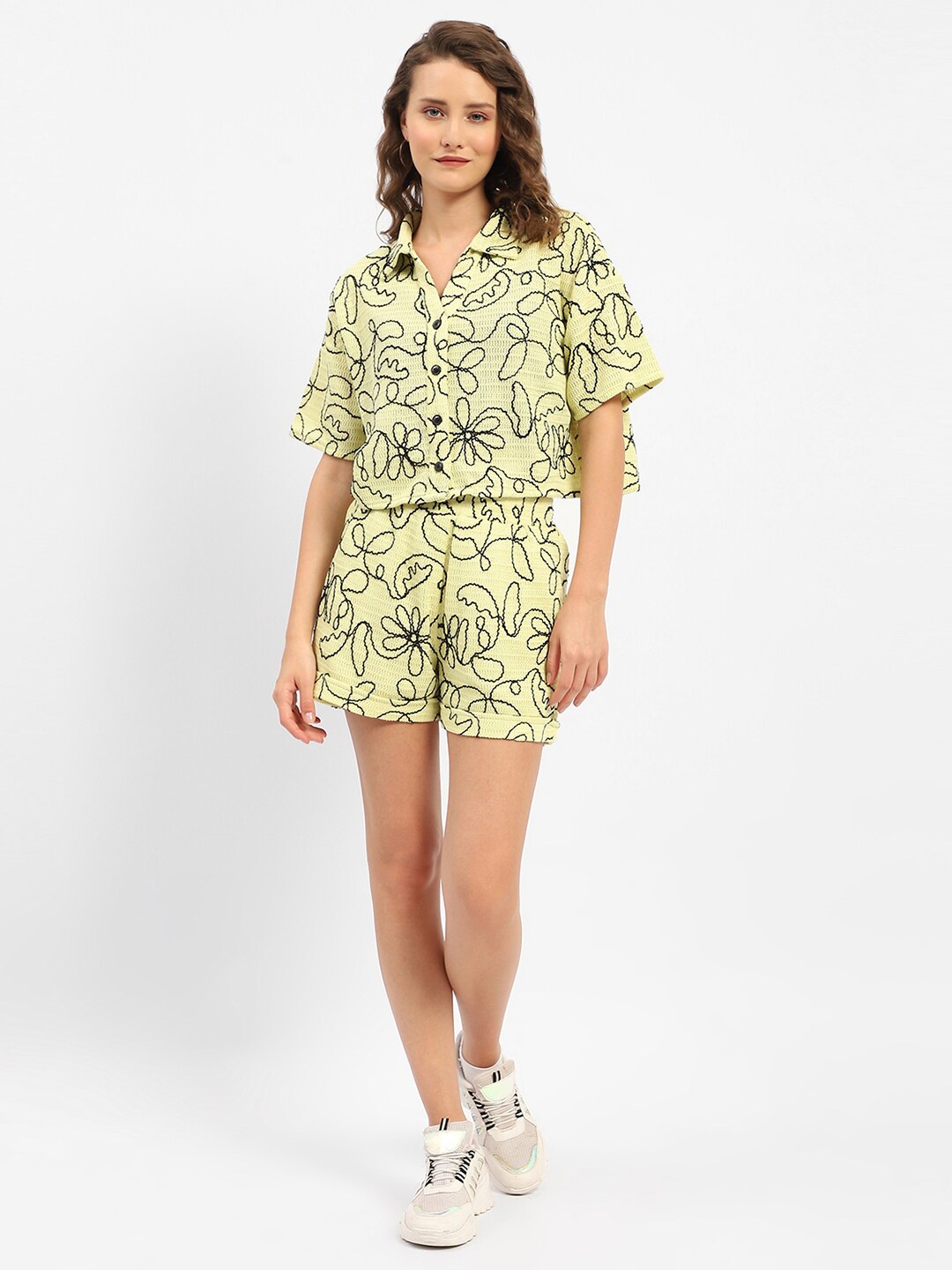 

Madame Abstract Printed Shirt & Shorts Co-Ords Set, Lime green