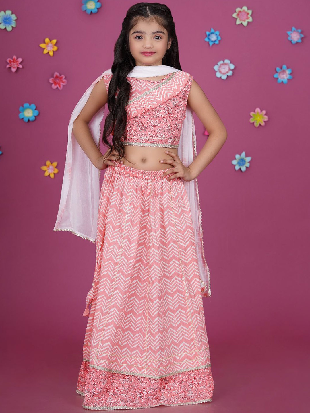 

Stuffie Land Girls Printed Ready to Wear Lehenga & Blouse With Dupatta, Pink