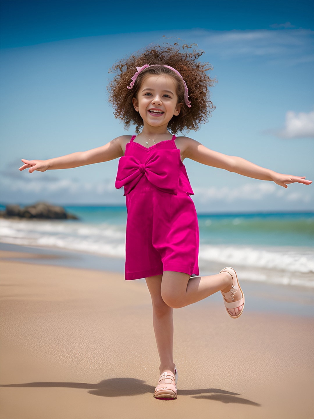 

A.T.U.N. Girls Sweetheart Neck Sleeveless Bow Romper Jumpsuit, Fuchsia