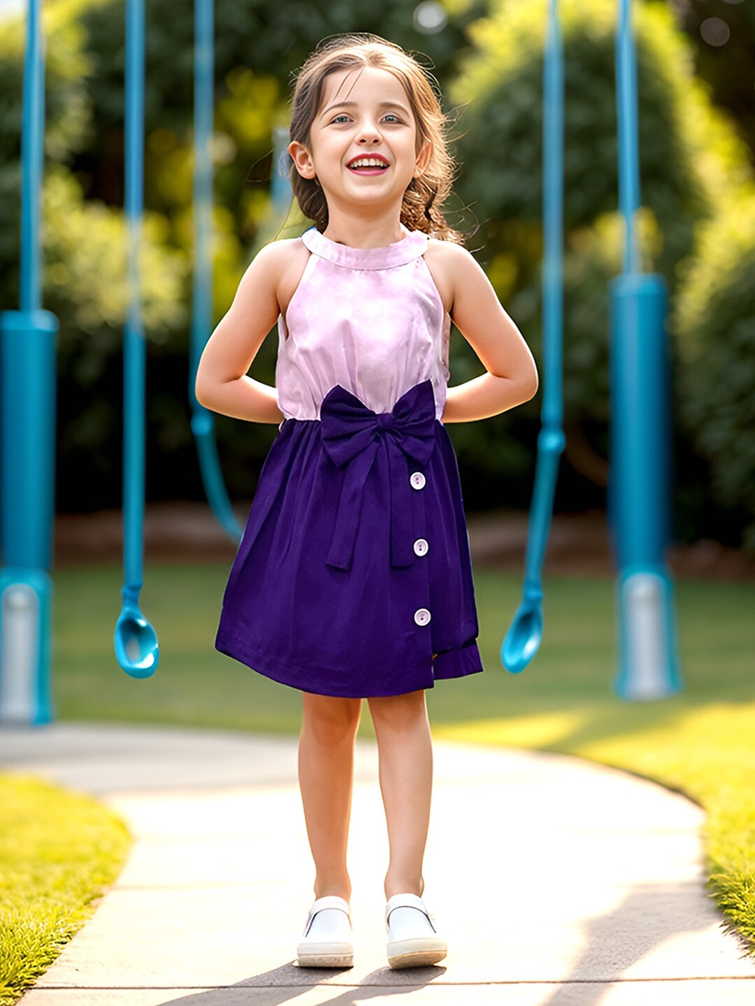 

A.T.U.N. Girls Halter Neck Sleeveless Bow Fit & Flare Dress, Mauve