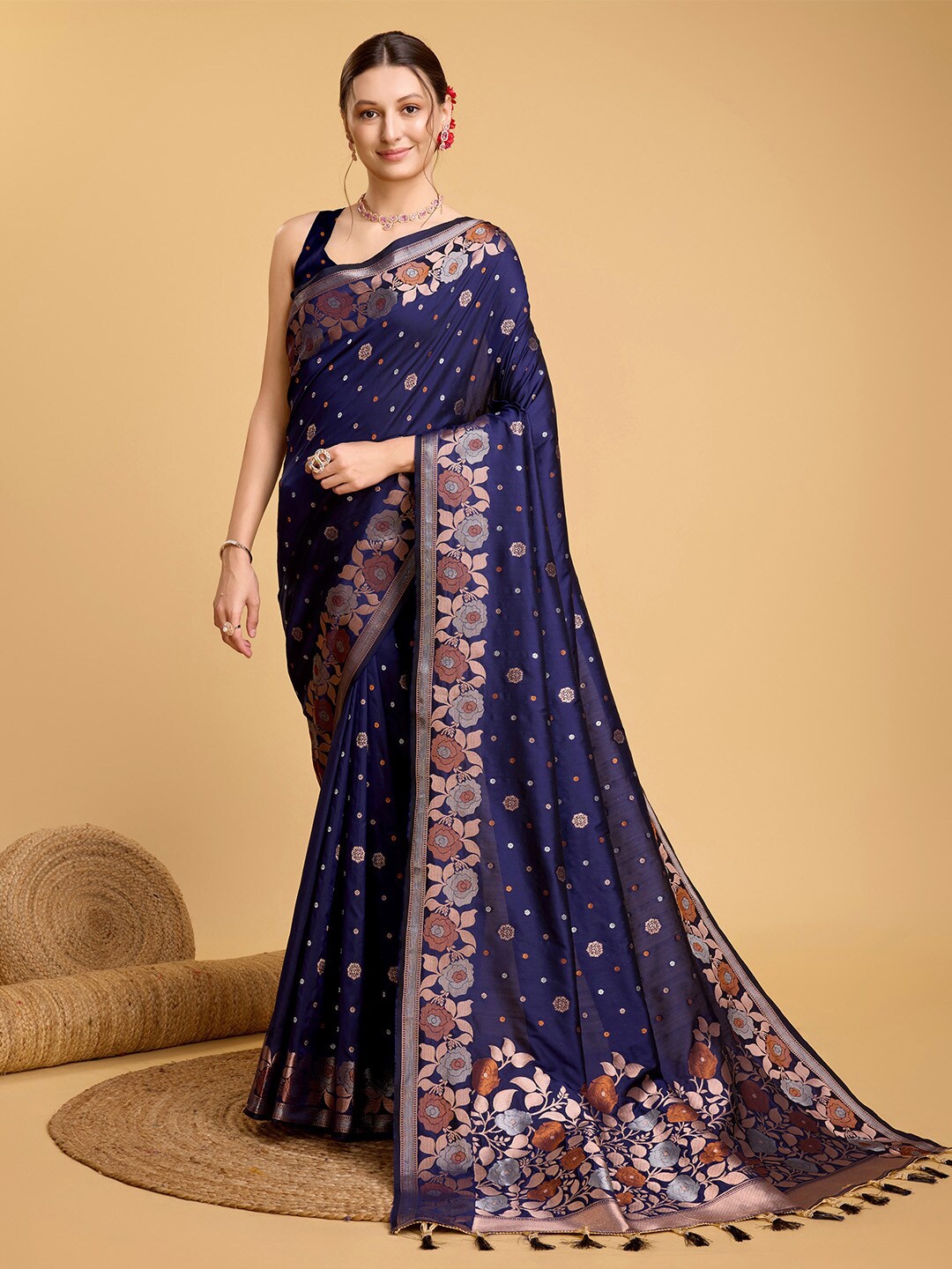 

Ishin Woven Design Zari Silk Blend Saree, Blue