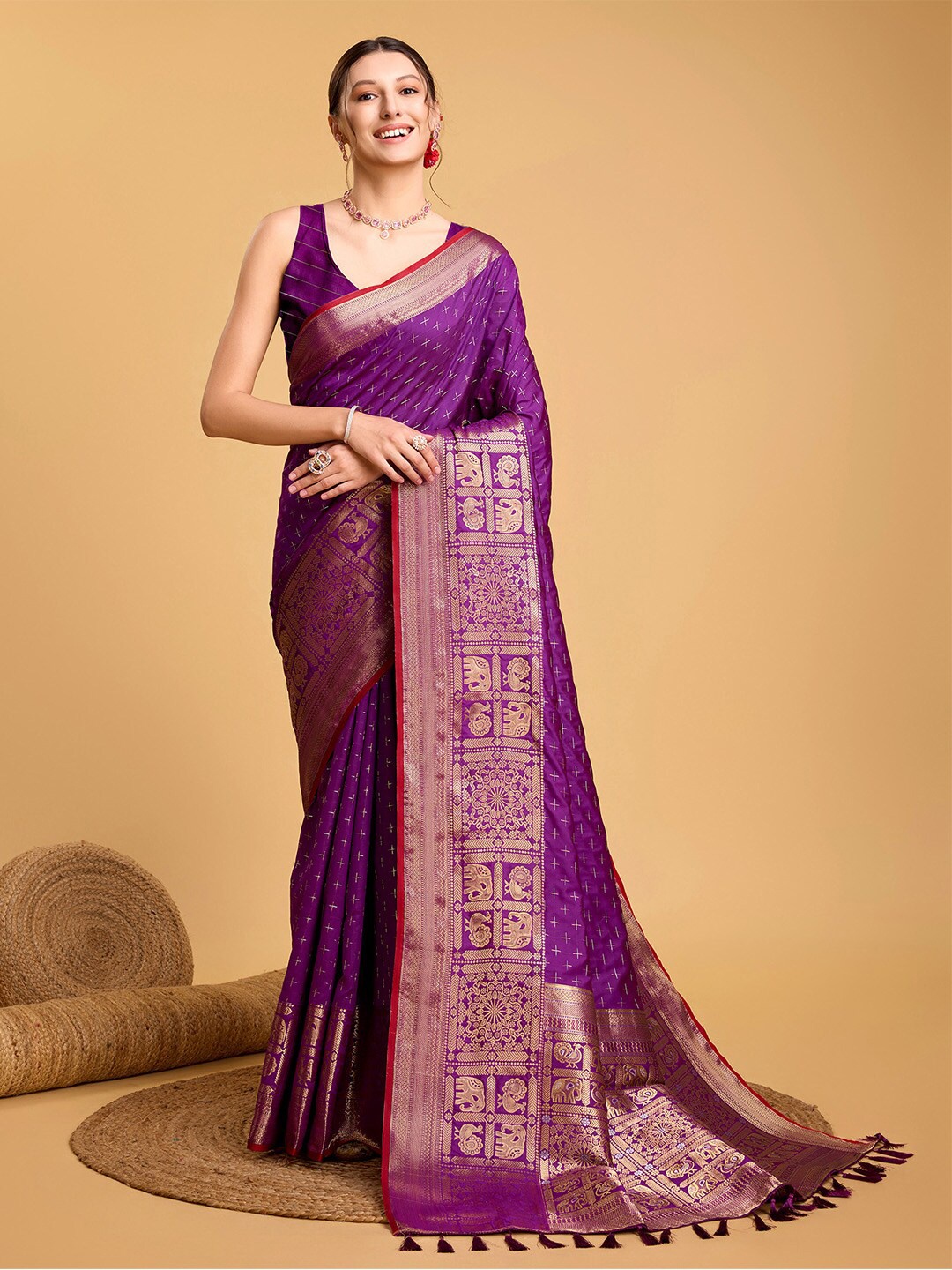 

Ishin Woven Design Zari Silk Blend Saree, Purple