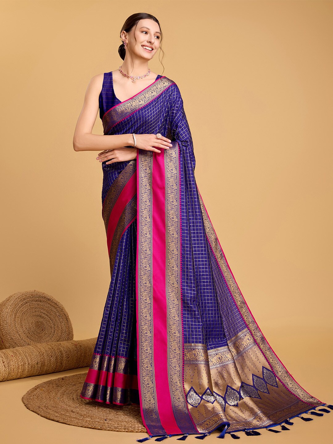 

Ishin Woven Design Zari Silk Blend Saree, Blue