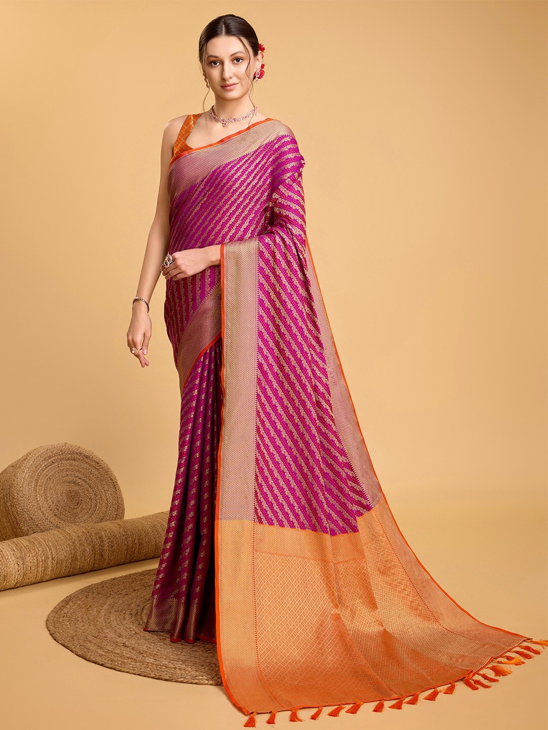 

Ishin Woven Design Zari Silk Blend Patola Saree, Purple