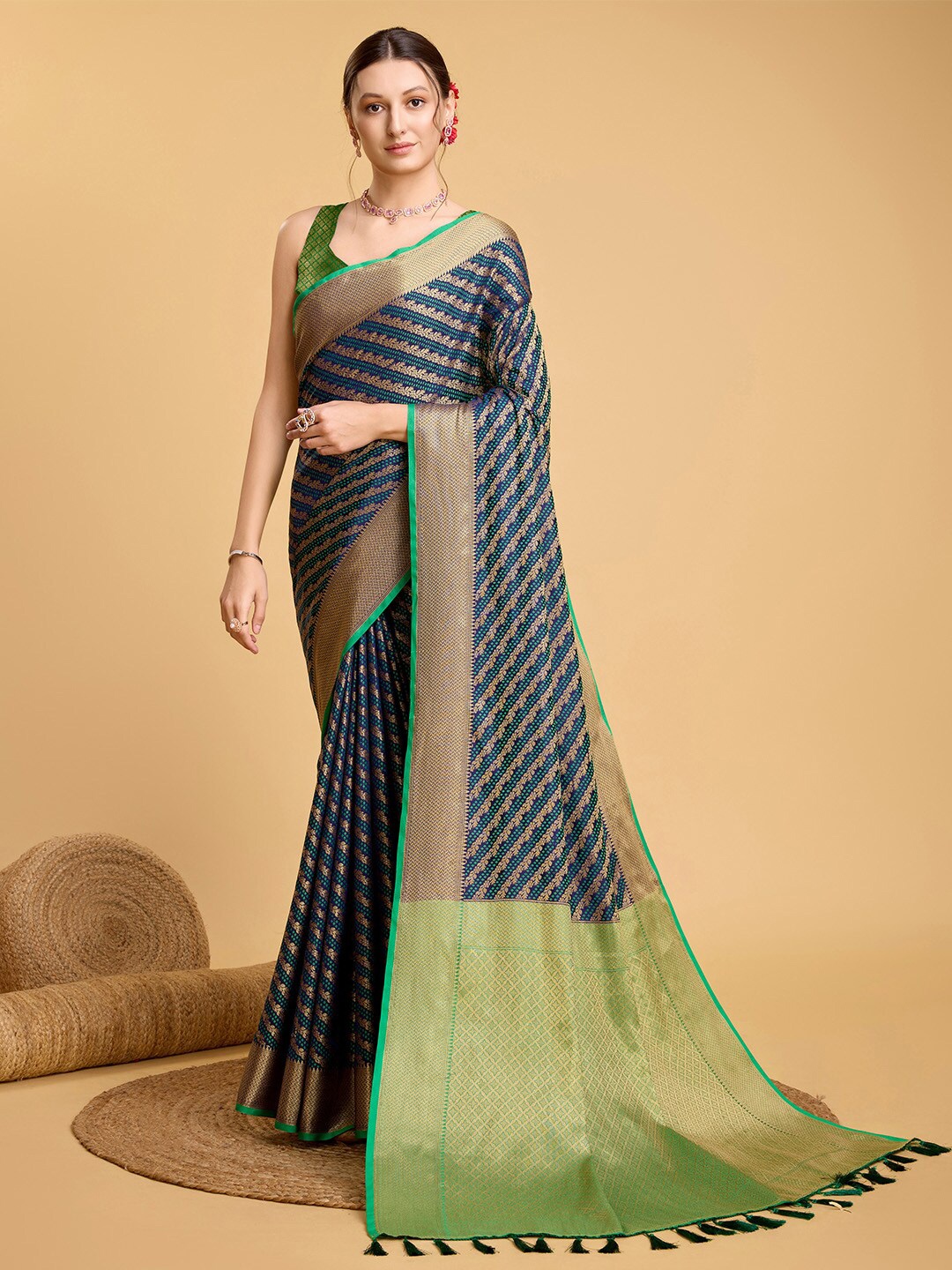 

Ishin Women Woven Design Zari Patola Saree With Blouse Piece, Blue