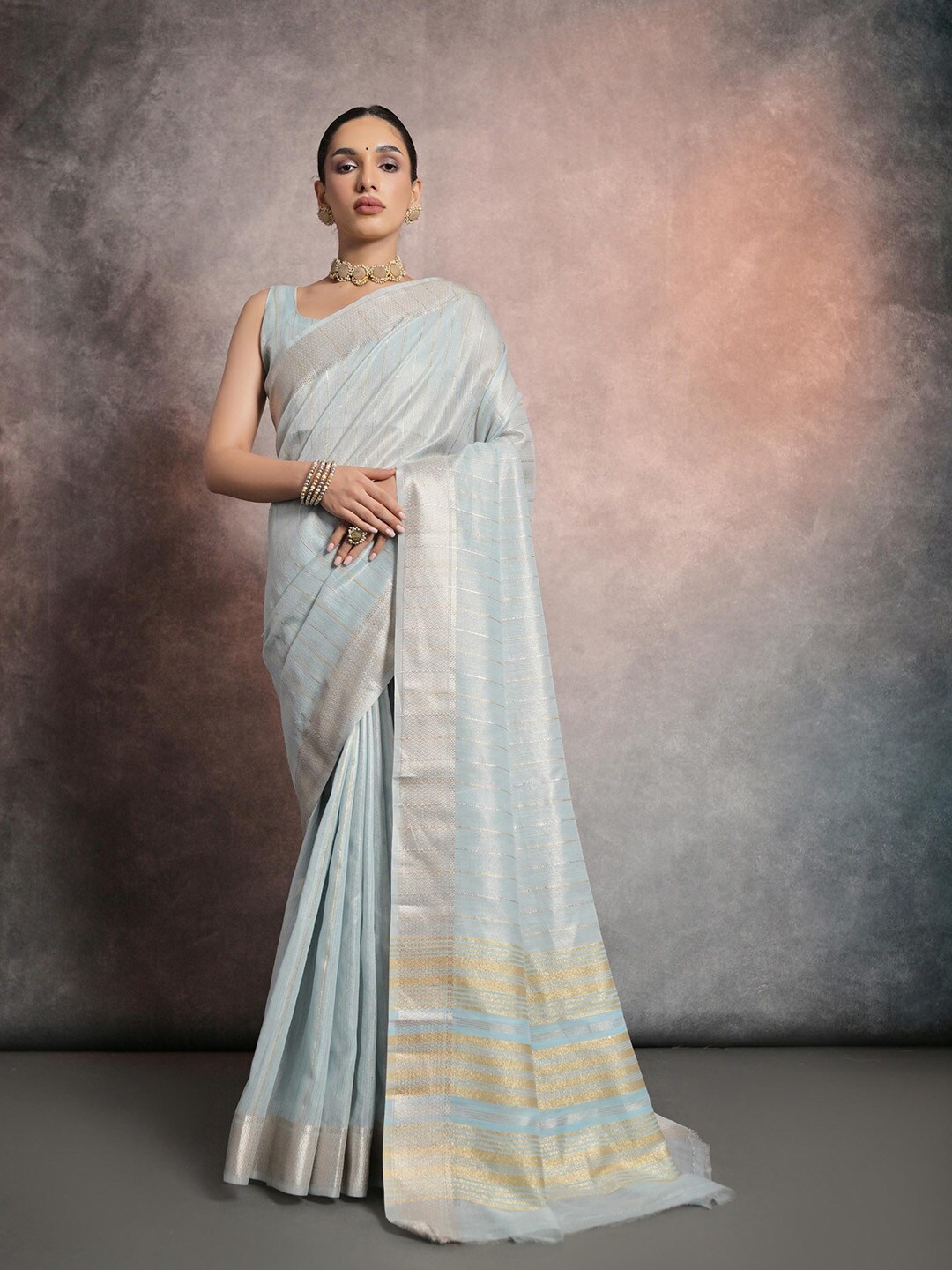 

Ishin Woven Design Zari Silk Blend Saree, Blue