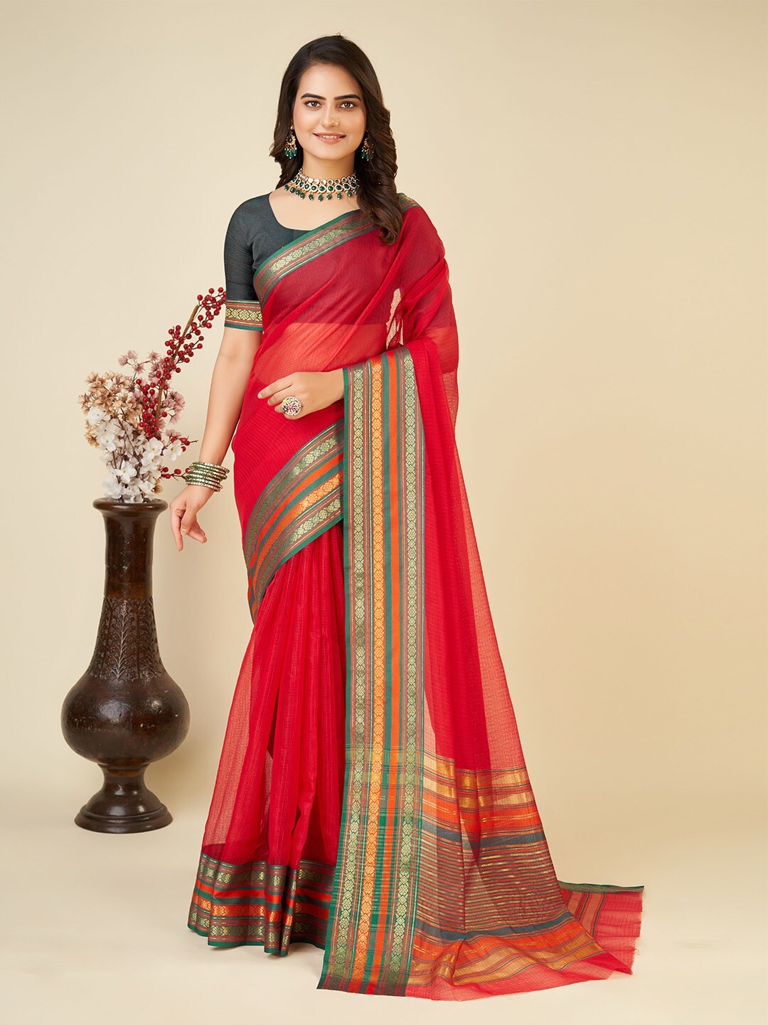 

Ishin Woven Design Zari Kota Saree, Red