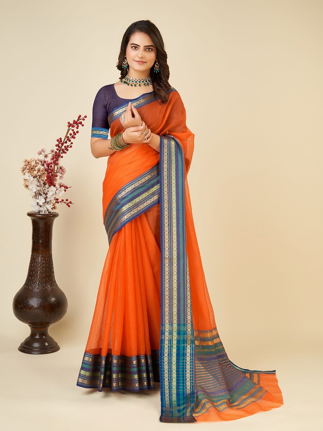 

Ishin Woven Design Zari Kota Saree, Orange