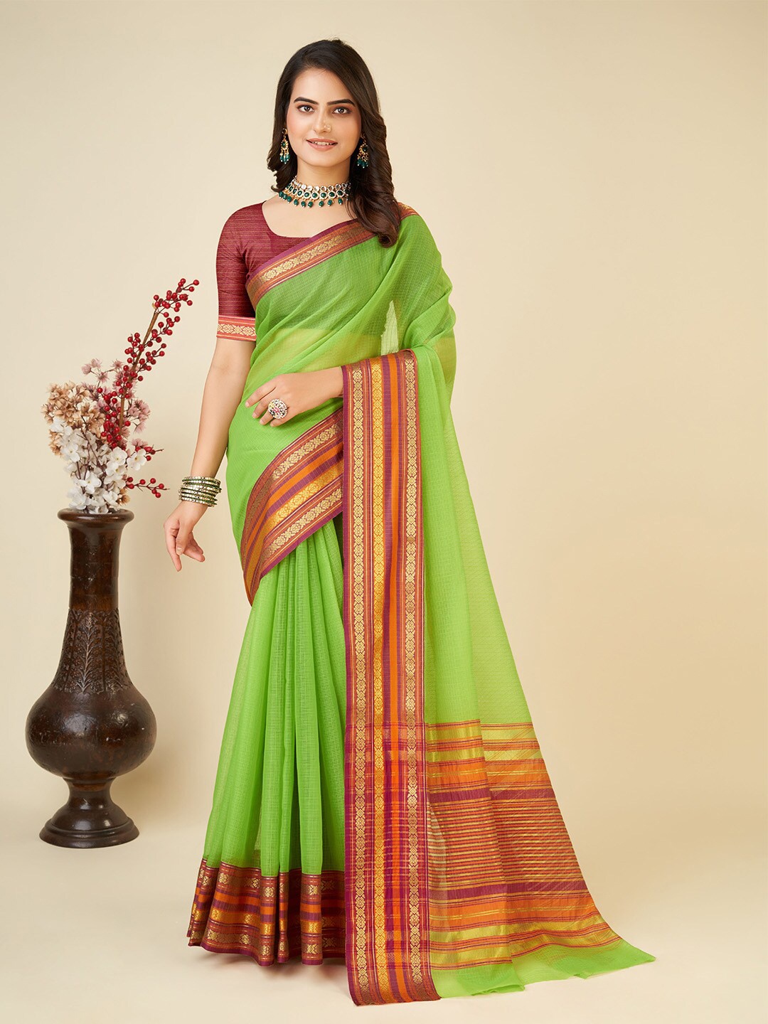 

Ishin Woven Design Zari Kota Saree, Green