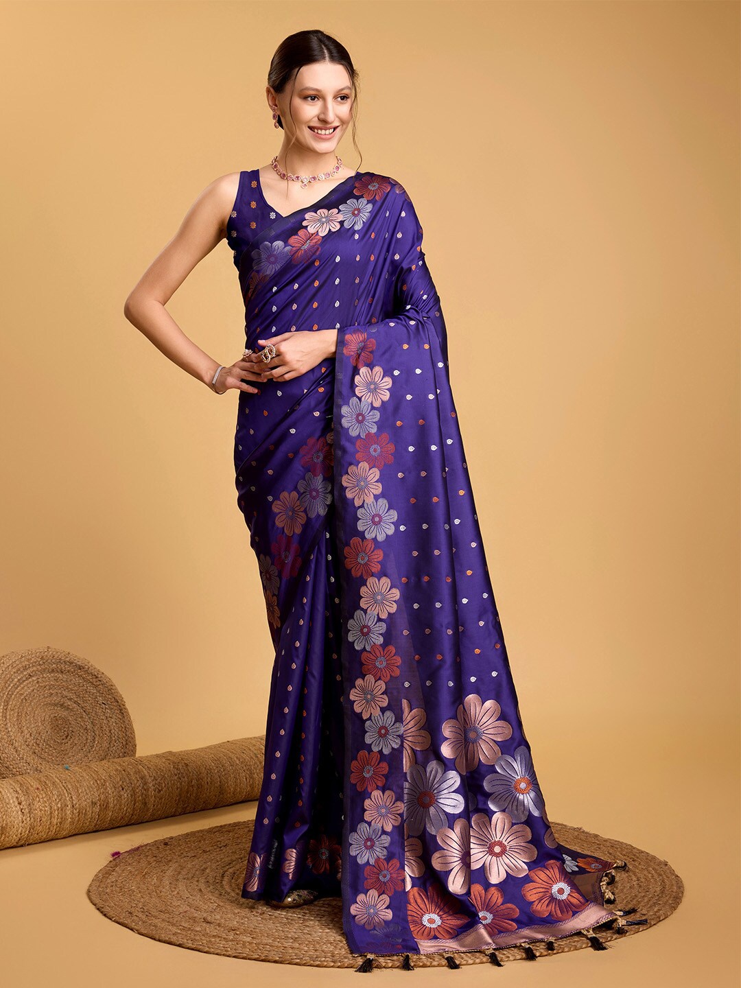 

Ishin Woven Design Zari Silk Blend Saree, Blue