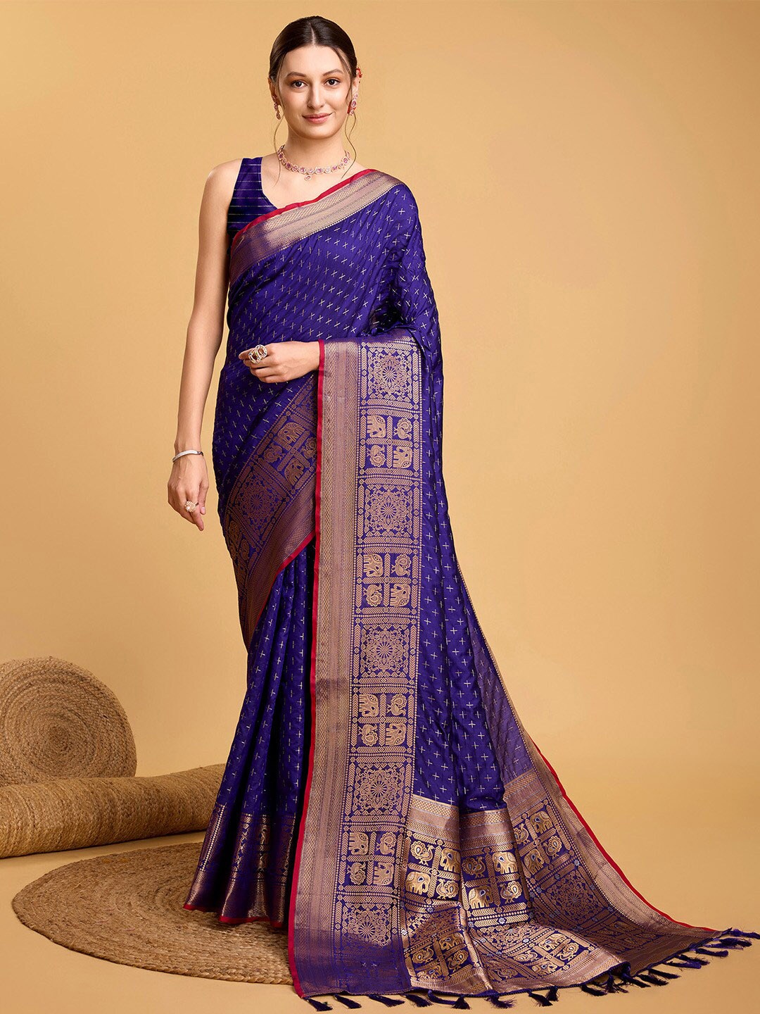 

Ishin Woven Design Zari Silk Blend Saree, Blue