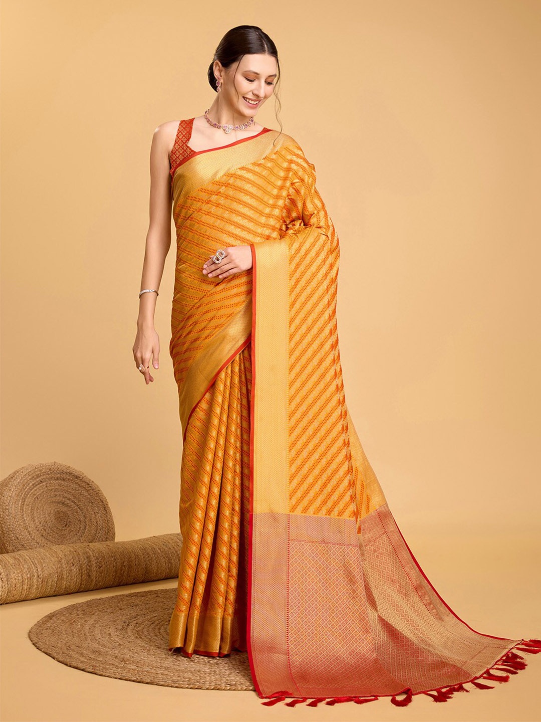 

Ishin Woven Design Zari Silk Blend Patola Saree, Yellow