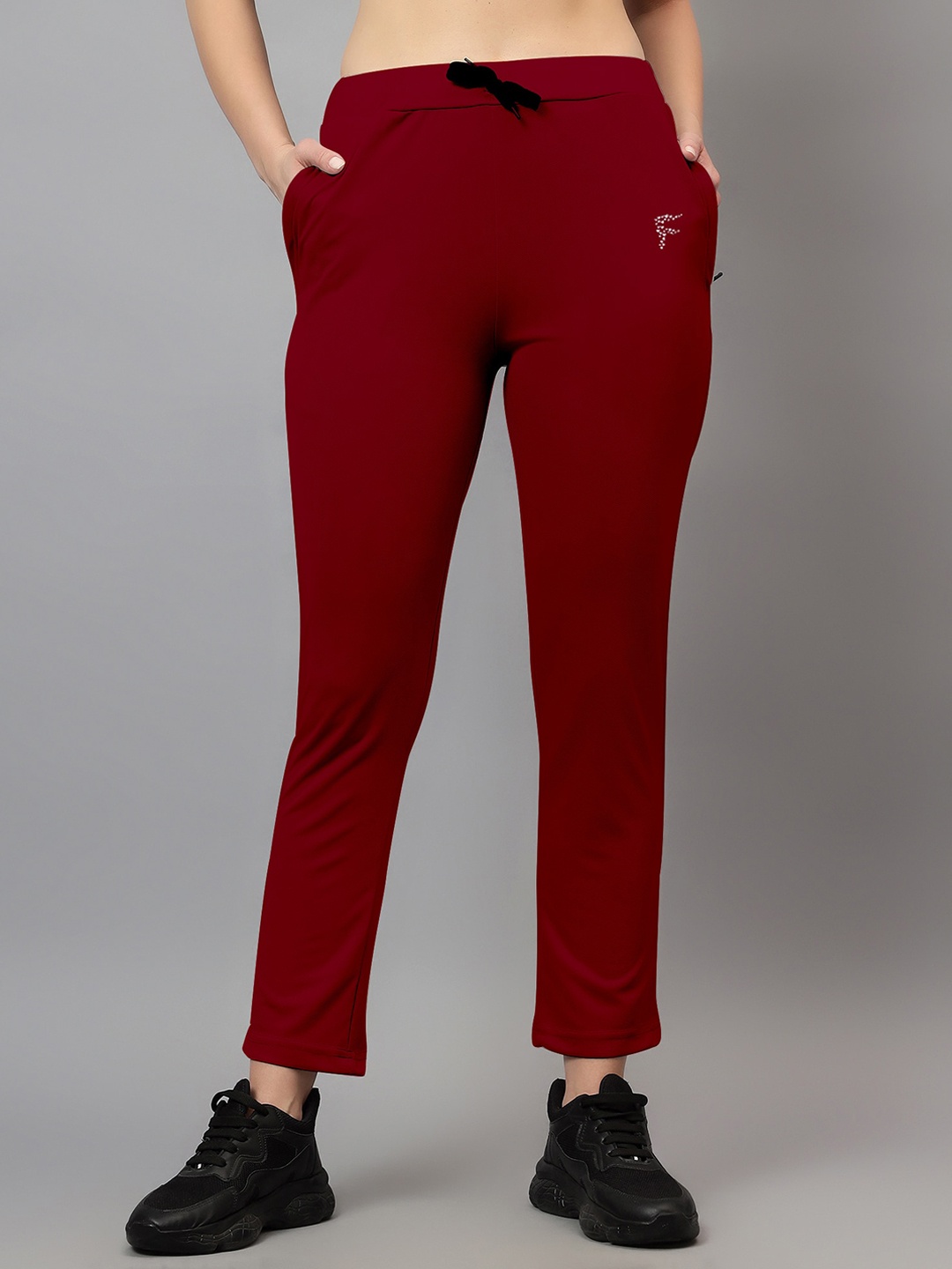 

DIAZ Women Straight Fit Mid-Rise Track Pants, Maroon