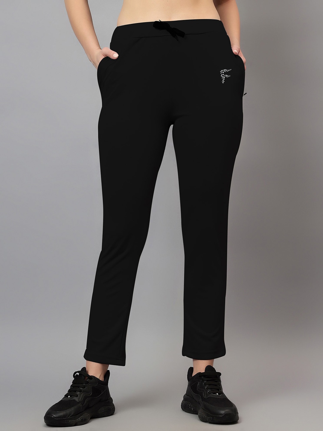 

DIAZ Women Straight Fit Mid-Rise Track Pants, Black