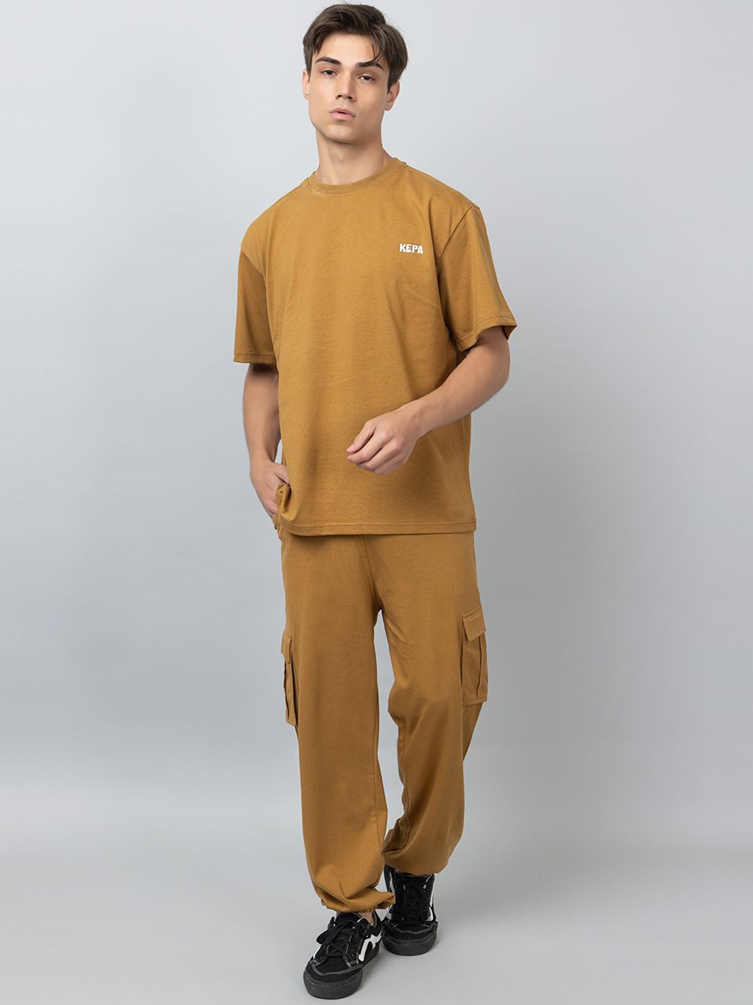

KEPA Oversized Pure Cotton T-Shirt & Track Pants Co-Ords, Camel brown