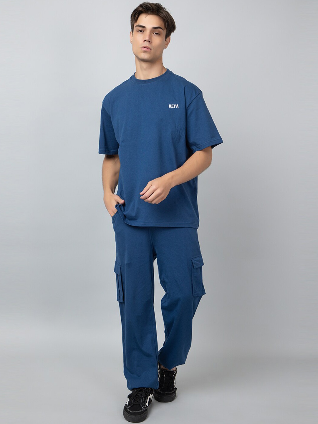 

KEPA Oversized Pure Cotton T-Shirt & Track Pants Co-Ords, Blue
