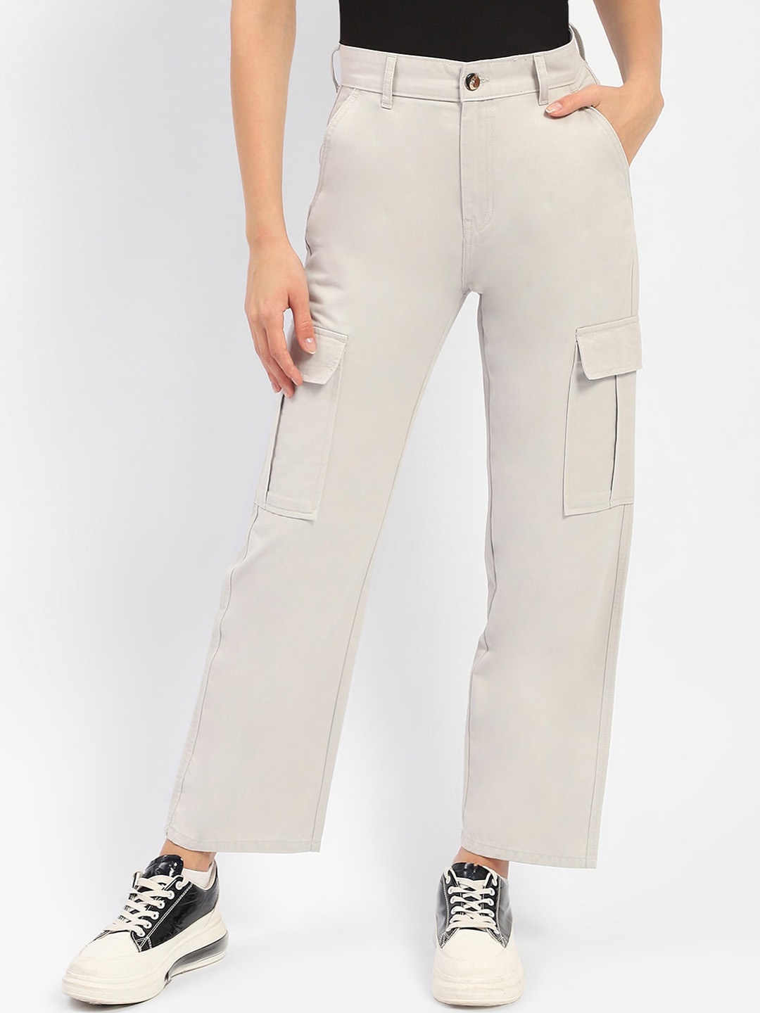 

Madame Women Cotton Cargos Trouser, Grey