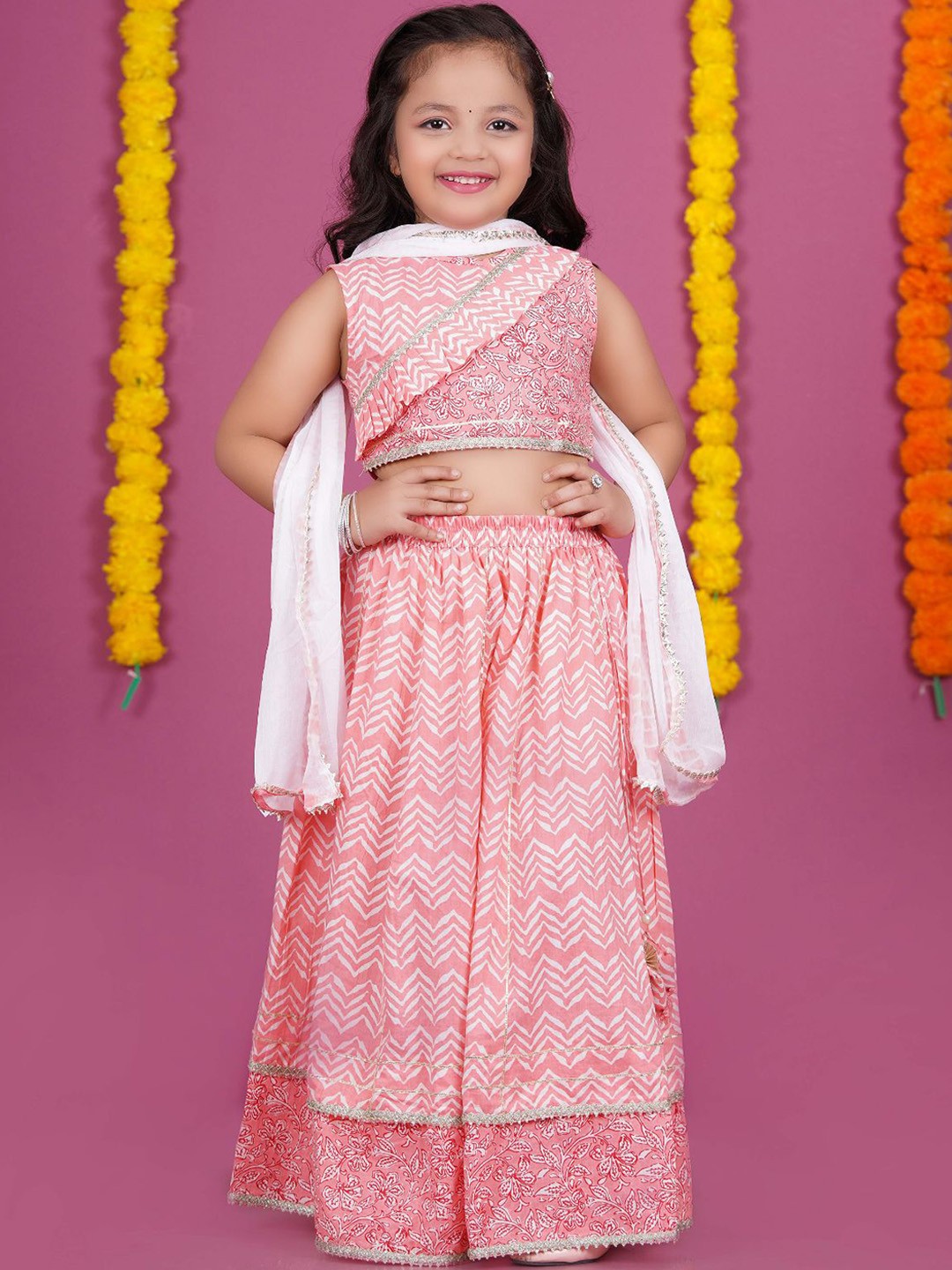 

Stuffie Land Girls Printed Ready to Wear Lehenga & Blouse With Dupatta, Pink