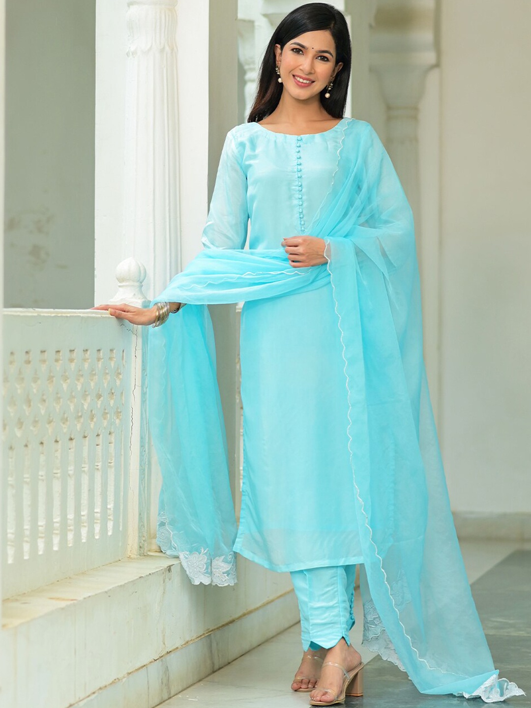 

ROOHANIYAT Regular Pure Cotton Kurta with Pyjamas & With Dupatta, Blue