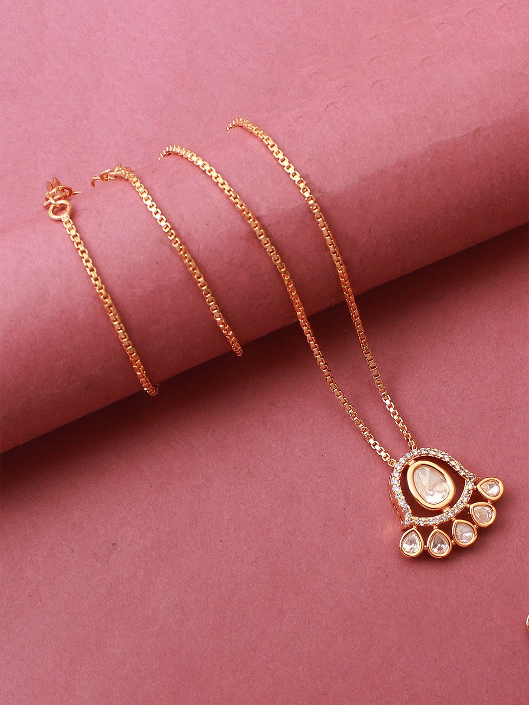 

Mirana Gold-Plated Cubic Zirconia Studded Polki Designer Pendant with Chains