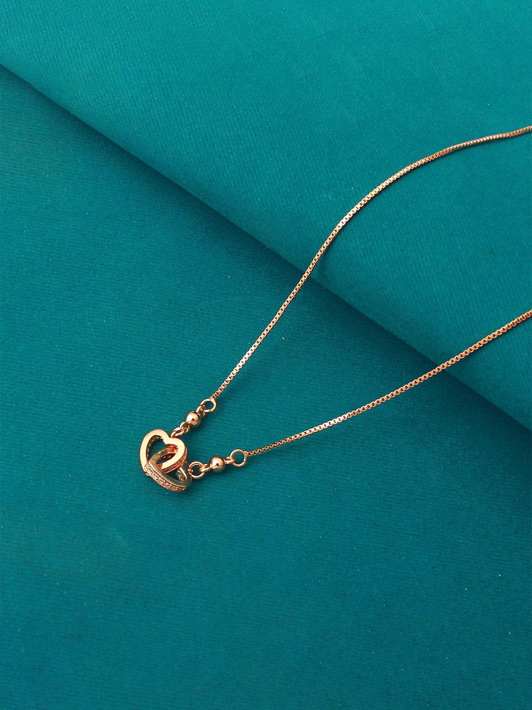 

Mirana Rose Gold-Plated Cubic Zirconia Heart Shaped Pendants with Chains