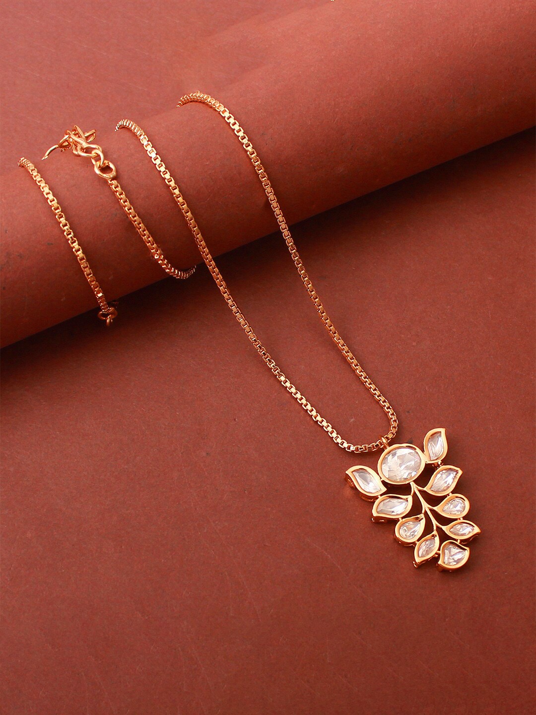 

Mirana Gold-Plated Cubic Zirconia Studded Polki Designer Pendant with Chains
