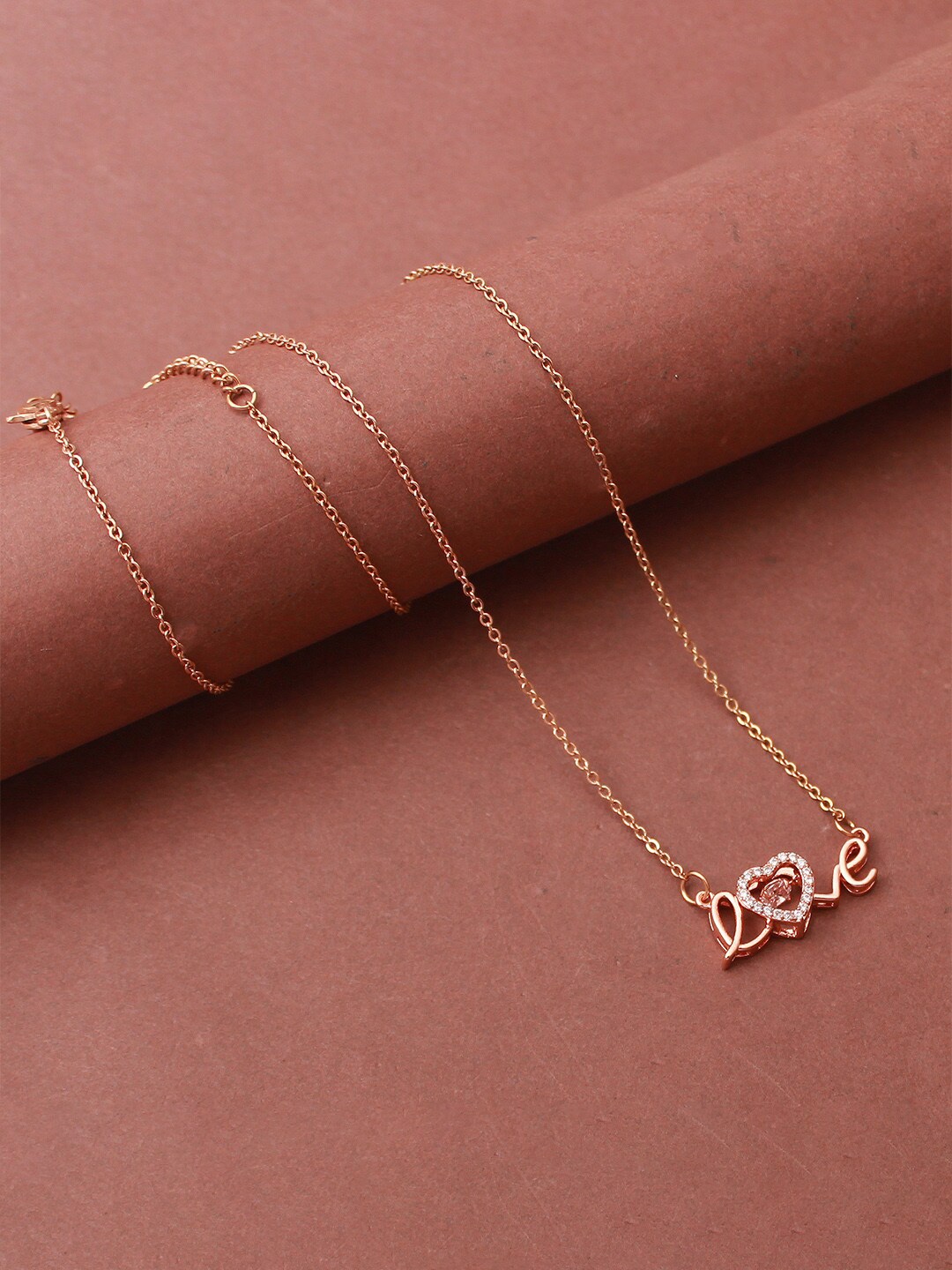 

Mirana Rose Gold-Plated Cubic Zirconia Studded Pendants with Chains