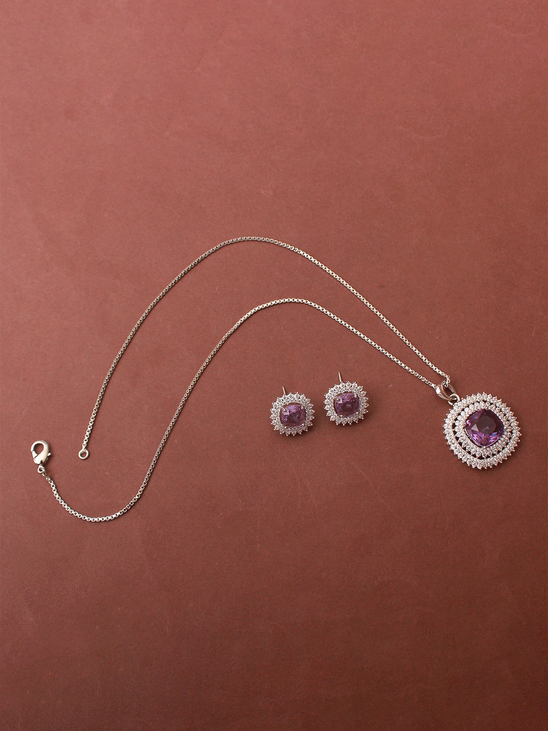 

Mirana Rhodium-Plated Cubic Zirconia Pendant and Earrings, Lavender